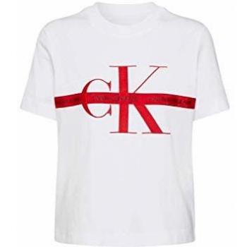 Calvin Klein Taping Through Monogram camisas de mujer, talla XS, color blanco brillante
