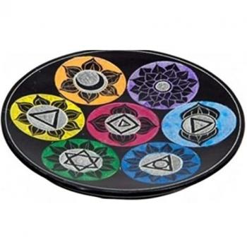 Vibrant Soapstone Incense Holder with Colorful Design and Matching Ashcatcher Dish