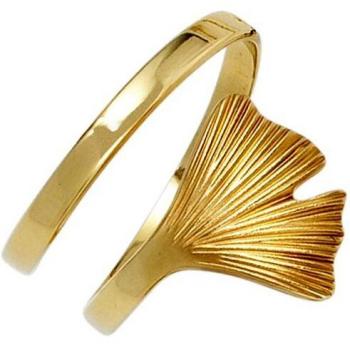 Gold-Ginkgoring Damen, 375 Gelbgold, partielle Mattierung, Gr. 50