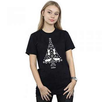 Disney Frozen Xmas Tree Cotton Boyfriend T-Shirt – Black
