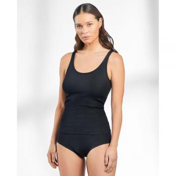 Camiseta interior negra de mujer sin mangas y acanalada
