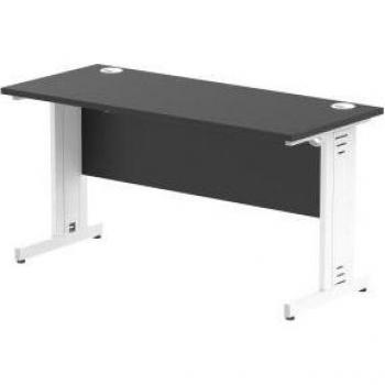 Impulse 1400 x 600mm Straight Office Desk Black Top White Cable