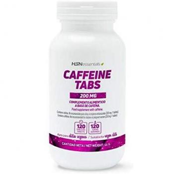 Cafeína Anhidra HSN | 120 Tabletas | 200 mg | Efecto Rápido, Sin Gluten
