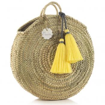 Borsa a Manico Largo per Donna – Rattan Cambrass, Tassello Dorato, Giallo