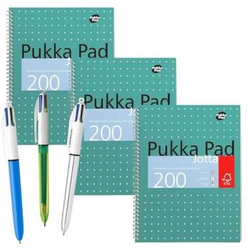 Pukka Triple‑Pack A4 Notebooks (200 Pages) with 4‑Colour Shine & Fluo Pens