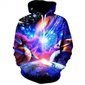 Hipster Pullover RAISEVERN Galaxy Earth Giove con Cappuccio