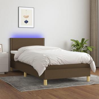 Cama box spring marrón oscuro con colchón LED 100x200 cm