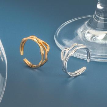 Anillo Doble Línea Oco de Plata para Moda Femenina