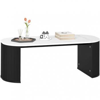 Table Basse Moderne Ovale Effet Marbre Noir