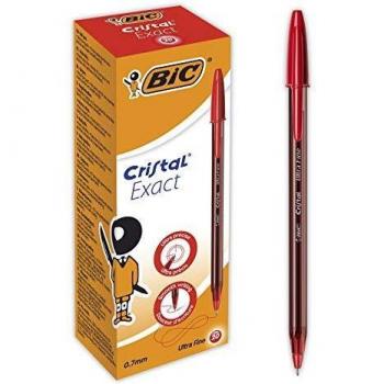 Bic Cristal Exact Ballpoint Pen 0.7mm Tip 0.28mm Line Red (Pack 20)