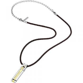 Collar Police S14ANE11P hombre Thionville acero inoxidable piel colgante rectangular franja dorada