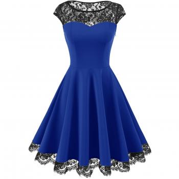 Festliches 1950er Damenknielänge aus Spitze – Homrain Royal Blue M