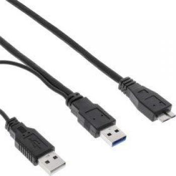 Micro‑B Y‑Kabel USB‑3.0 InLine® – 2× A, 1 m, schwarz