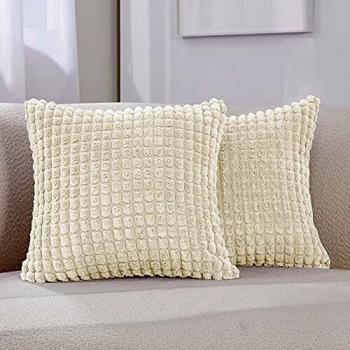 Cream Dotted Corduroy Square Cushion Covers (4x24) – Deconovo Large Set of Two with Hidden Zip