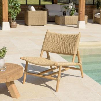 Macabane Valeria – Pack 2 chaises lounge jardin en teck, rotin synthétique, finition marron
