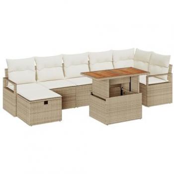 Set Lounge da Giardino 8 Pezzi Beige Polyrattan con Cuscini