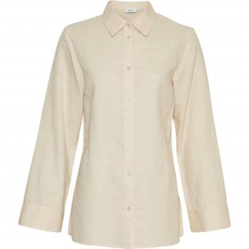 Damen Leinenhemdbluse, Hemdkragen, MSCH Copenhagen 'Mirilla', Größe M, Beige