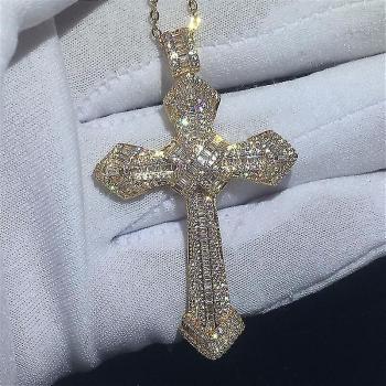 Bijou en Or 14k Croix Longue avec Argent 925