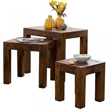 3er Set Beistelltisch Massivholz Sheesham dunkel-braun