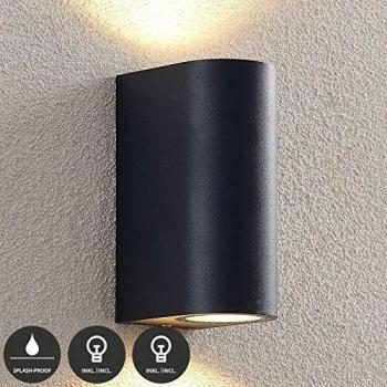 Fijona Round LED Wall Light (15 cm, Black Aluminium, 2 GU10 Bulbs)