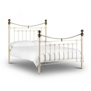 Victoria 150cm Ivory and Brass Bed