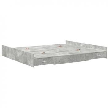 Concrete Grey Storage Bed Frame 180x200 cm – Engineered Wood, Drawer, Headboard