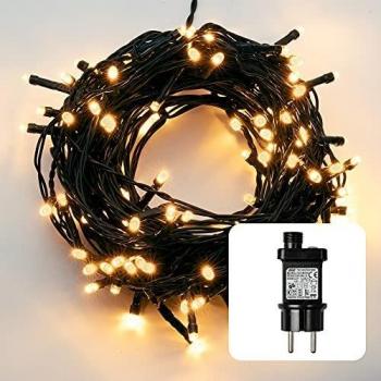 Deko Lichterkette 120 LED Bernstein für Außenanwendungen mit Trafo und Timer