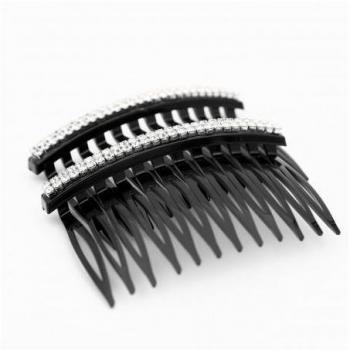 Pettine Doppia Fila Strass Nero 2 Pezzi