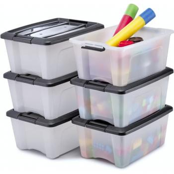 15‑Liter-Aufbewahrungsboxen Iris Ohyama – 6er-Set Schwarz, mit sicherem Deckel