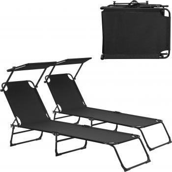 Helloshop26 Sdraio Duo 190 cm con Tetto Parasole in Acciaio Nero