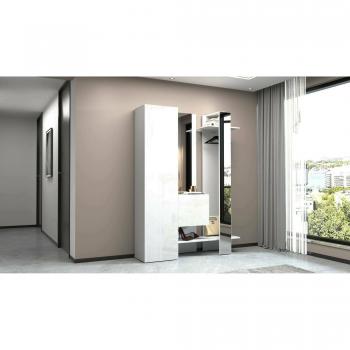Meuble d’entrée Dcriscion – Modèle Dmora, armoire 2 portes, cintre mural + 2 miroirs, blanc (140 × 35 × 190 cm)