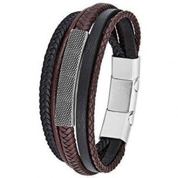 S.Oliver Edelstahl Armband mit Leder für Herren, Weiss