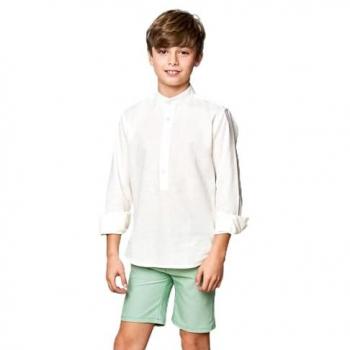 Camisa Lisa Lino Blanco con Cuello Polera para Niños