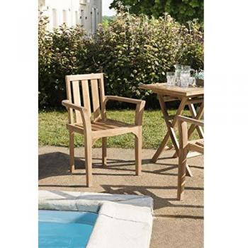 Conjunto de 2 fauteuils apilables de teca para jardín