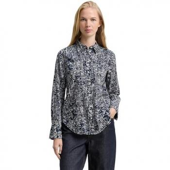 Blusa Tom Tailor Elegancia en Beige, Azul Marino y Blanco