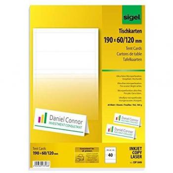 Tavola di Cartoncino Sigel Dp049 – Carta Bianca Superfina, 190x60 mm, 185 g/m², confezione da 40 pezzi (20 banchi)