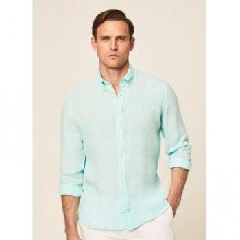 Hackett London Lino Turquesa Camisa Masculina Slim Fit