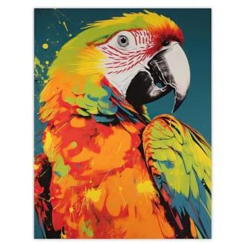Neon Birdscape: Green, Orange, Teal