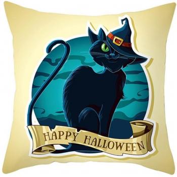 Cojín de Halloween con Estampado de Calabaza y Murciélago
