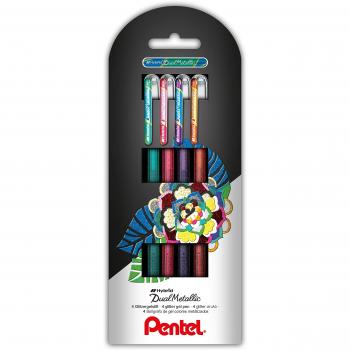 Pentel Glitzer-Gel-Tintenroller Dual Metallic K110, 0,5mm, 4 Schreibfarben im Set
