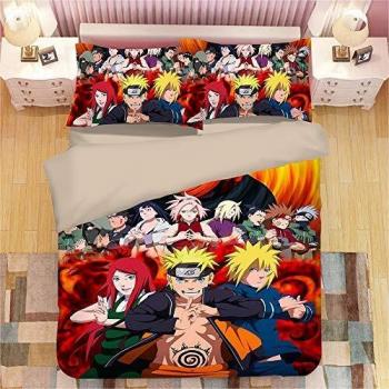 GUANGZHENG Naruto Kissenbezüge & Bettdecke – Familienbild-Design, 3‑teiliges Set, 3D-Druck