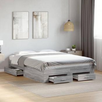 VidaXL Grey Sonoma Bed Frame with Drawers 120x190 cm Small Double
