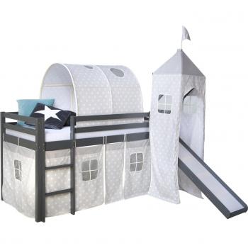 Lit mezzanine 90x200cm avec échelle réversible et tissu étoile