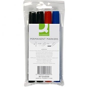 Q-Connect Permanentmarker Keilspitze 2-5mm VE=4 Stück (blau, rot, 2x schwarz)