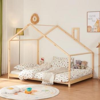 Letto a Casetta Siuntio in Legno Naturale 120 x 200 cm