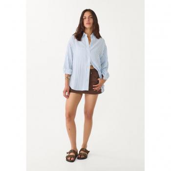 Camicia Flusso di Lino Celeste Stradivarius S
