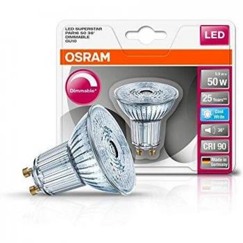 Osram LED SuperStar PAR16 Dimm‑Reflektor mit GU10, 50 W-Ersatz, 36° Lichtstreuung, 4000 K Kaltweiß –