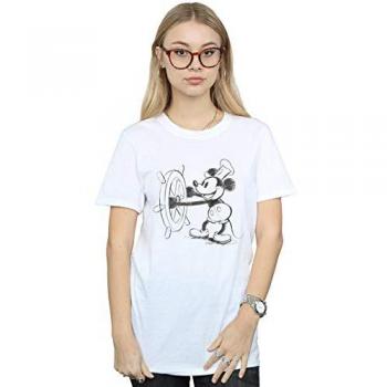 Damen‑T-Shirt Mickey Mouse Steamboat – weiches Baumwollmaterial, Weiß