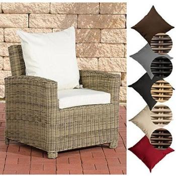 CLP Garten‑Sessel FISOLO mit Armlehnen – 5 mm Rattan, Aluminiumgestell Natur, cremefarbener Sitz