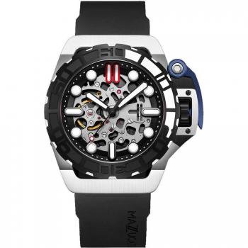 Reloj de buceo Mazzucato RIM Sub SK1‑BL esqueleto, negro y plateado, 100 m automático